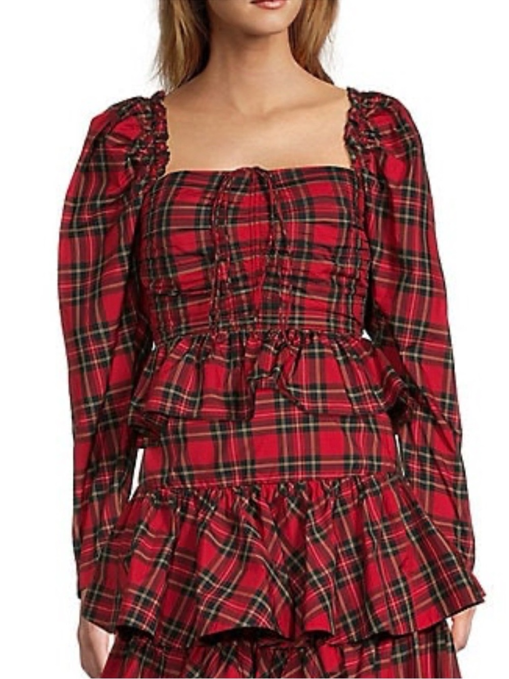 ANTONIO MELANI Red Plaid Peplum Top